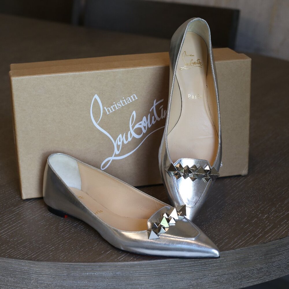 Silver Christian Louboutin Spiked Flats - Picture 4 of 10